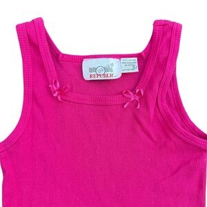 Sz L - Y2K Vintage Hot Pink w/ Bows Ribbed Tank Top Denim Republic 100% Cotton